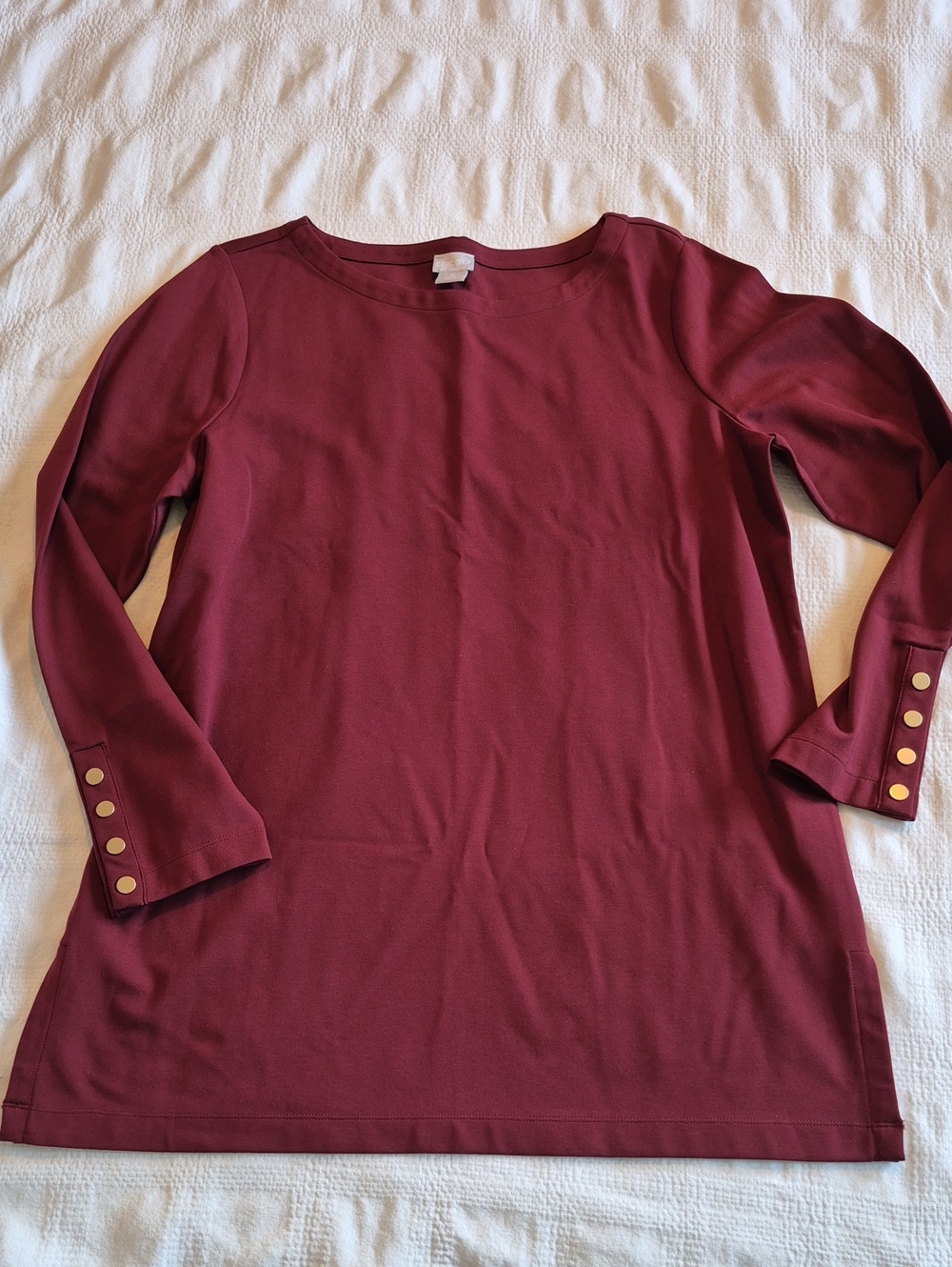 Chico's women's size 2 or Large burgundy tunic length shirt EUC